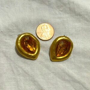 New Gold Citrine Crystal Pierced Boho Earrings